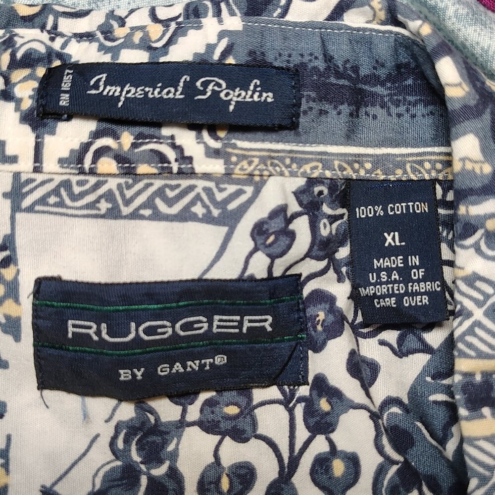 Vintage Mens Rugger by Gant Poplin‎ Button-Down Paisley Shirt XL 90s, 80s Preppy - Picture 5 of 5